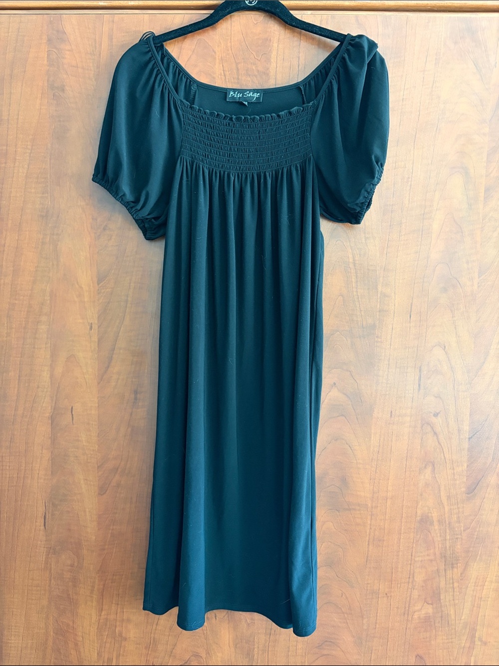 Blu Sage Black Midi Dress with Smocked Bodice